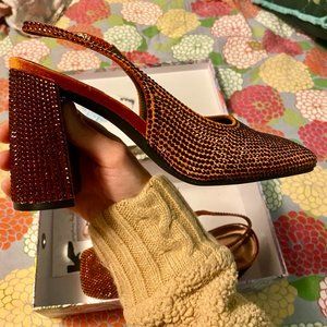 Jeffery Campbell Dark Orange Velvet Slingback Pumps - "Blingbling" NEW IN BOX